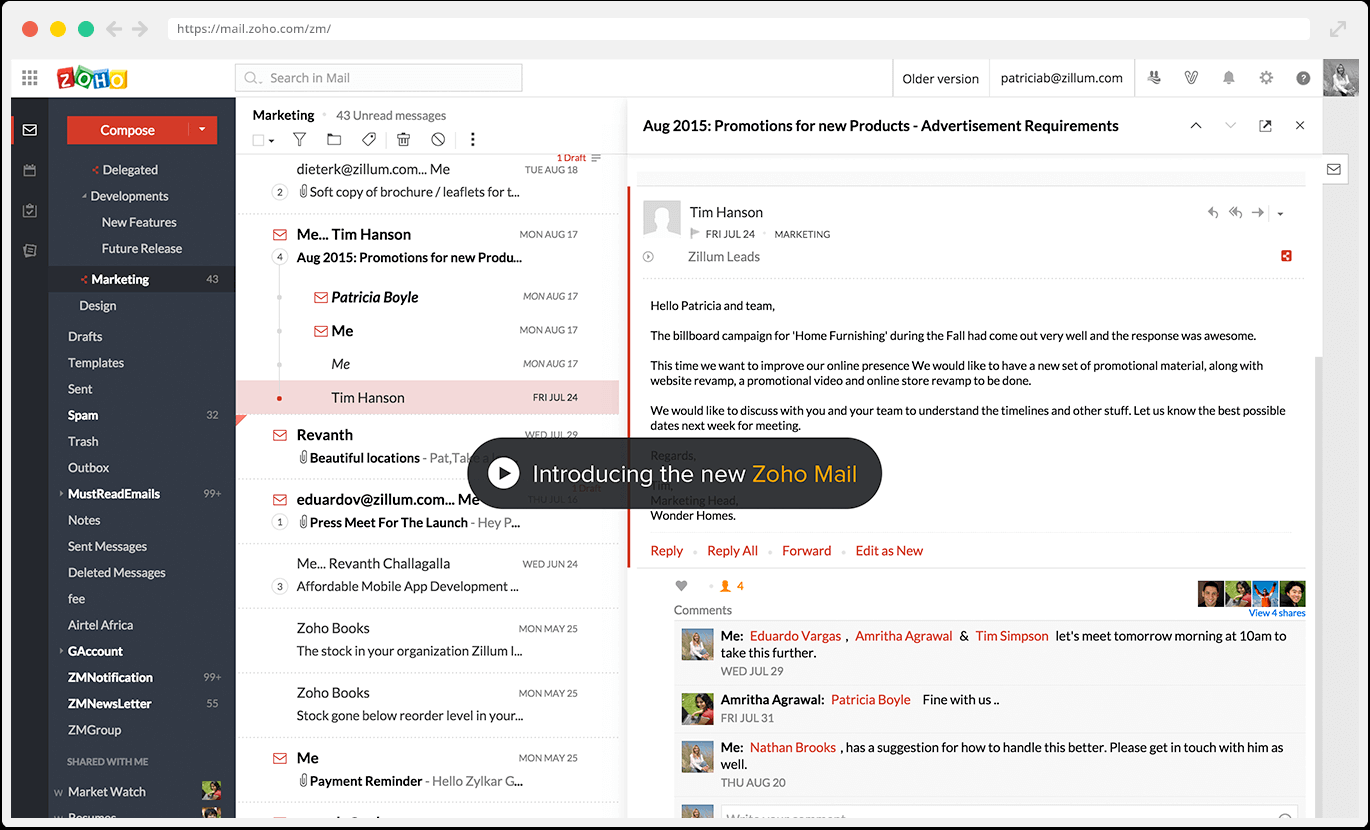 Serviços de email | Zoho Mail