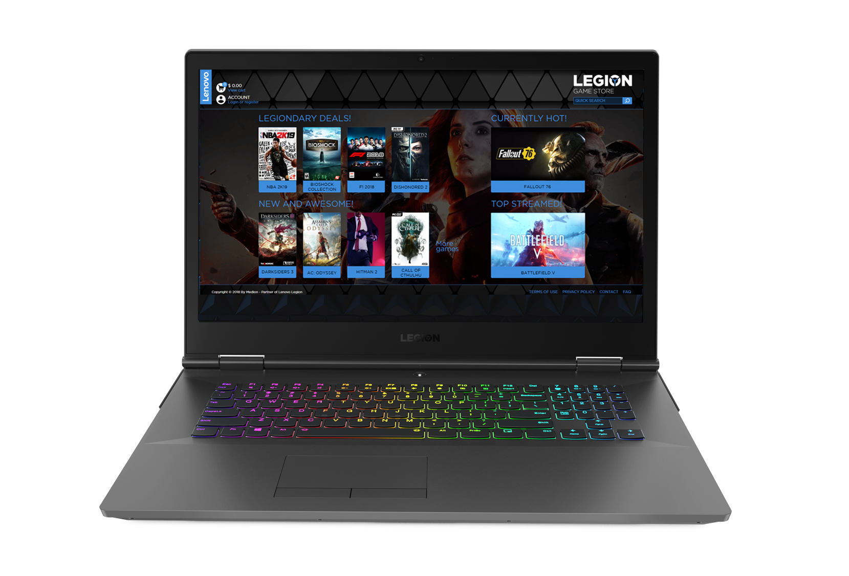 Lenovo Legion Y730 Laptop displaying Lenovo Legion Game Store