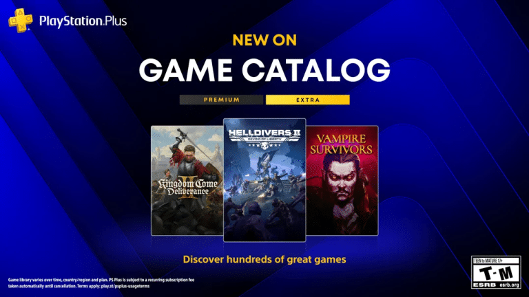 Catálogo PlayStation Plus de agosto de 2026 com Helldivers 2, Kingdom Come Deliverance II e Vampire Survivors