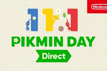 Imagem oficial da Nintendo do Pikmin Day Direct, com Pikmin azul, amarelo e vermelho junto à data 11.1