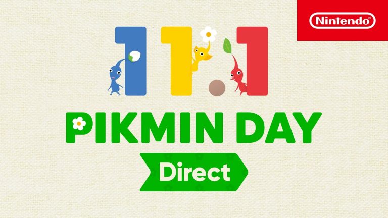 Imagem oficial da Nintendo do Pikmin Day Direct, com Pikmin azul, amarelo e vermelho junto à data 11.1